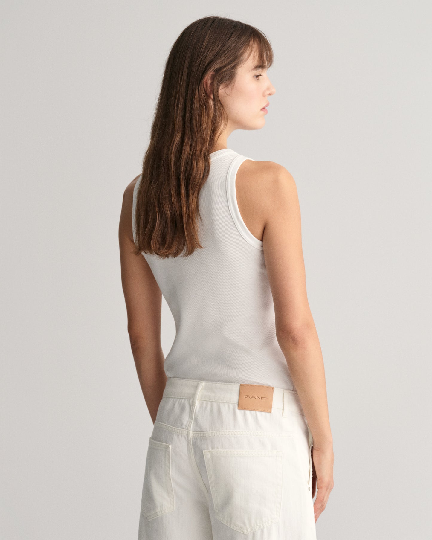 High Neck Ribbed Tank Top - White