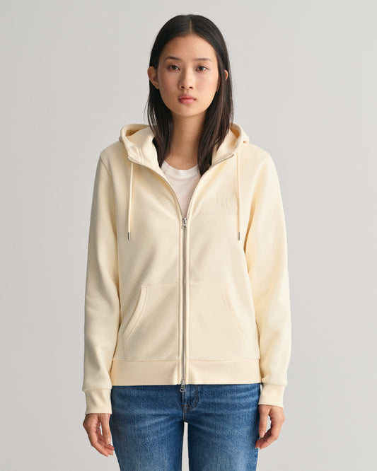 Tonal Shield Zip Hoodie - Linen