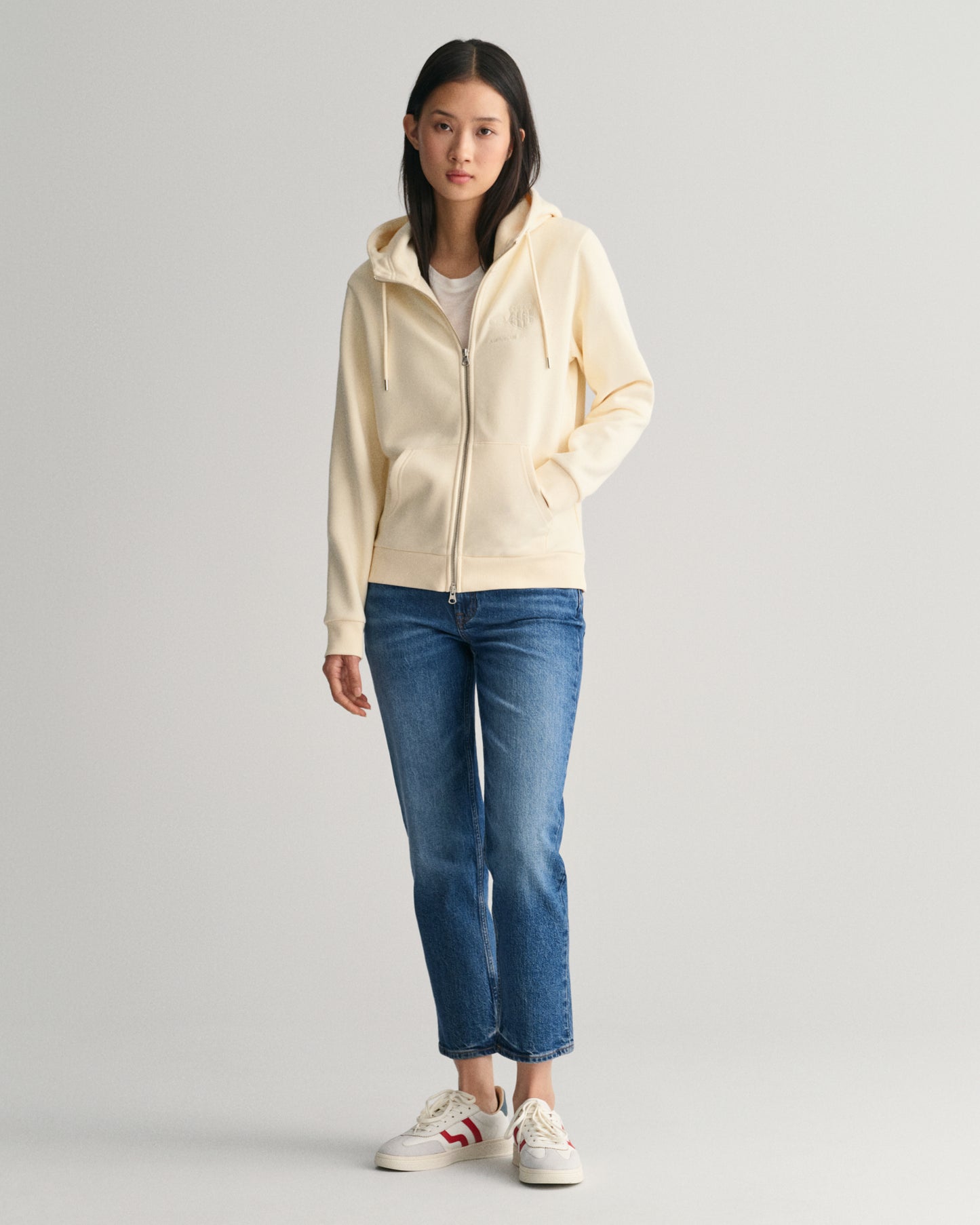 Tonal Shield Zip Hoodie - Linen