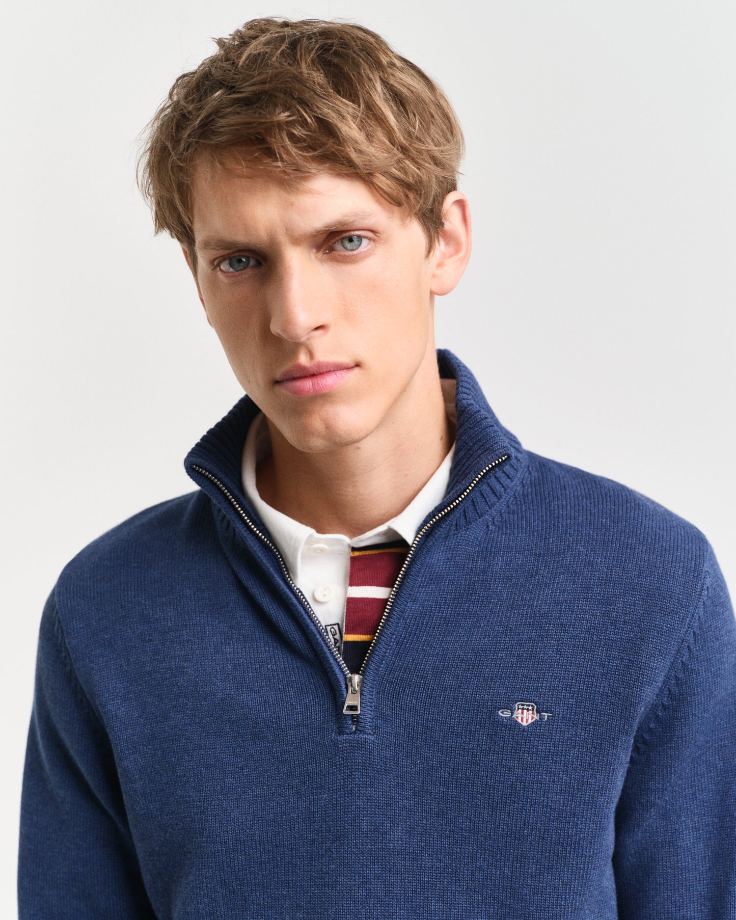 Casual Cotton Half-Zip Sweater - Dark Jeansblue Melange