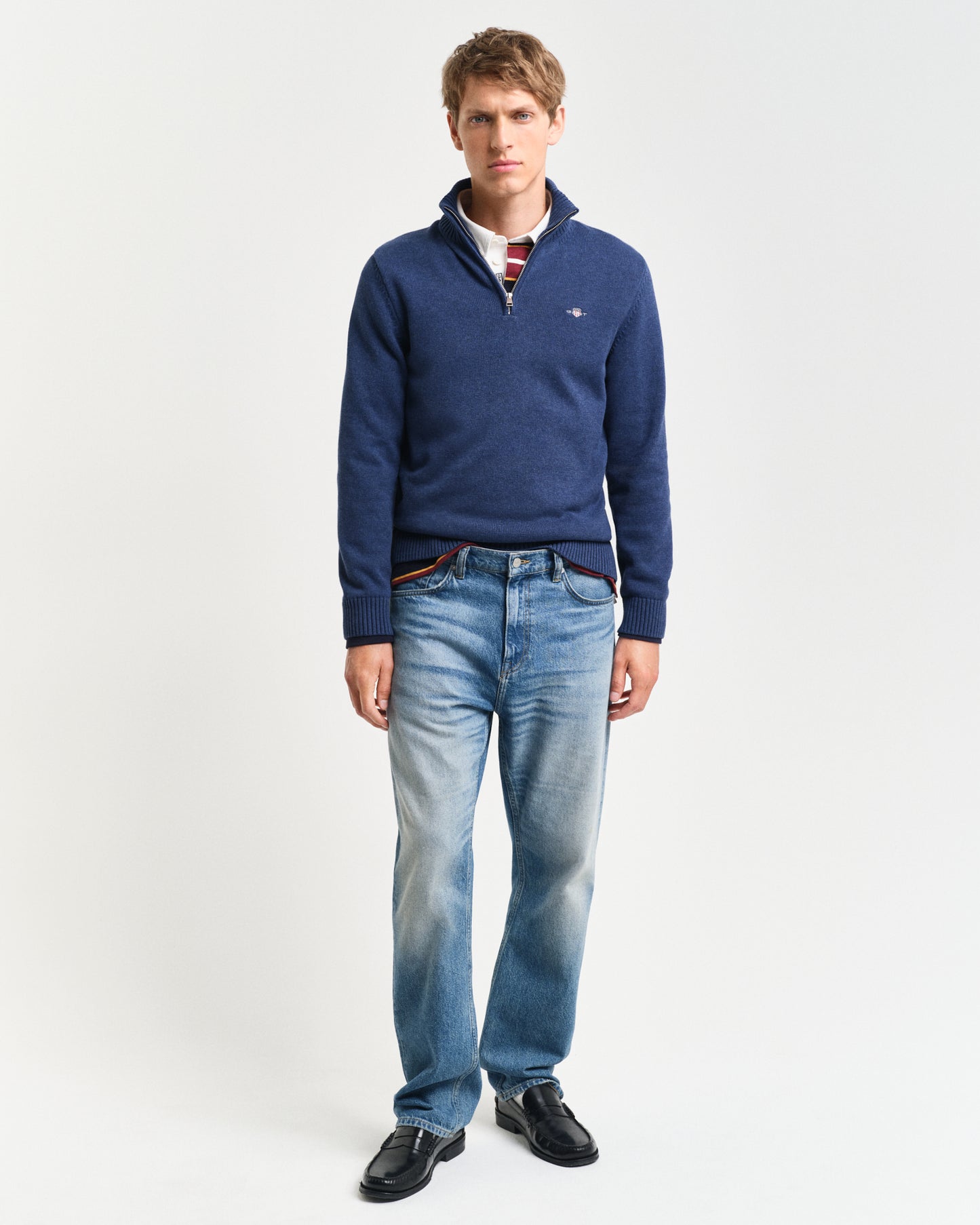 Casual Cotton Half-Zip Sweater - Dark Jeansblue Melange
