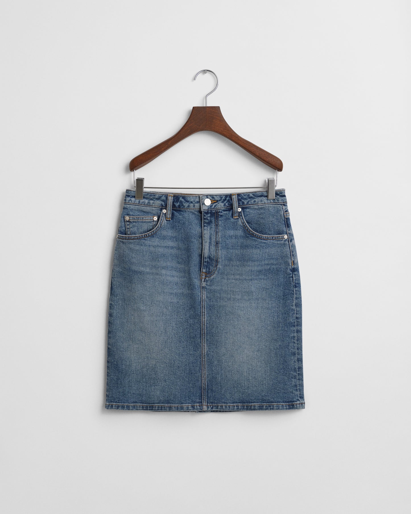 Short Denim Skirt - Mid Blue Broken In