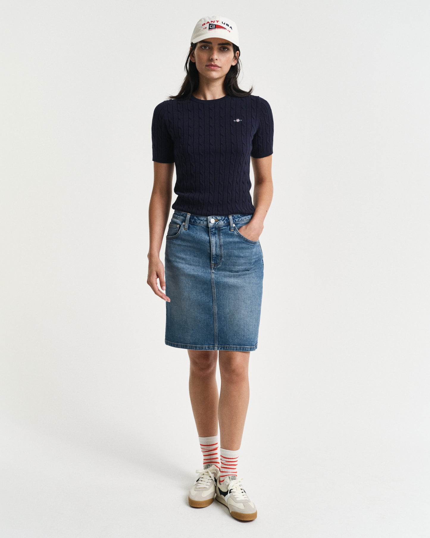 Short Denim Skirt - Mid Blue Broken In