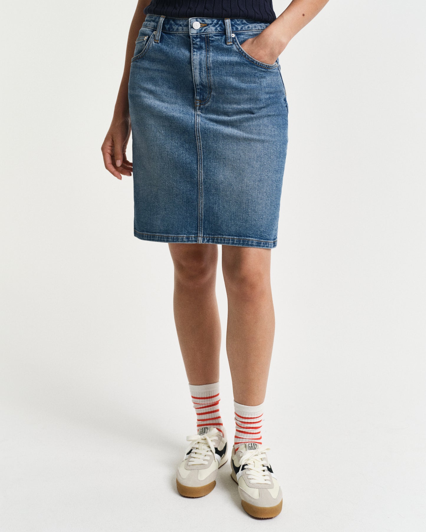 Short Denim Skirt - Mid Blue Broken In