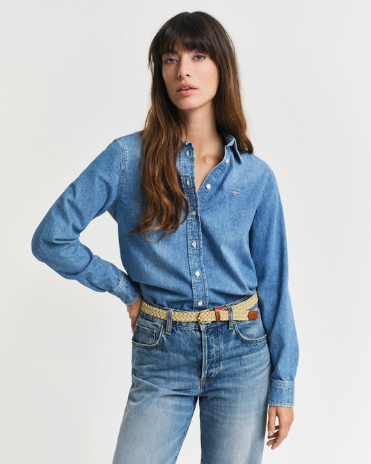 Regular Fit Denim Shirt - Semi Light Blue Worn In