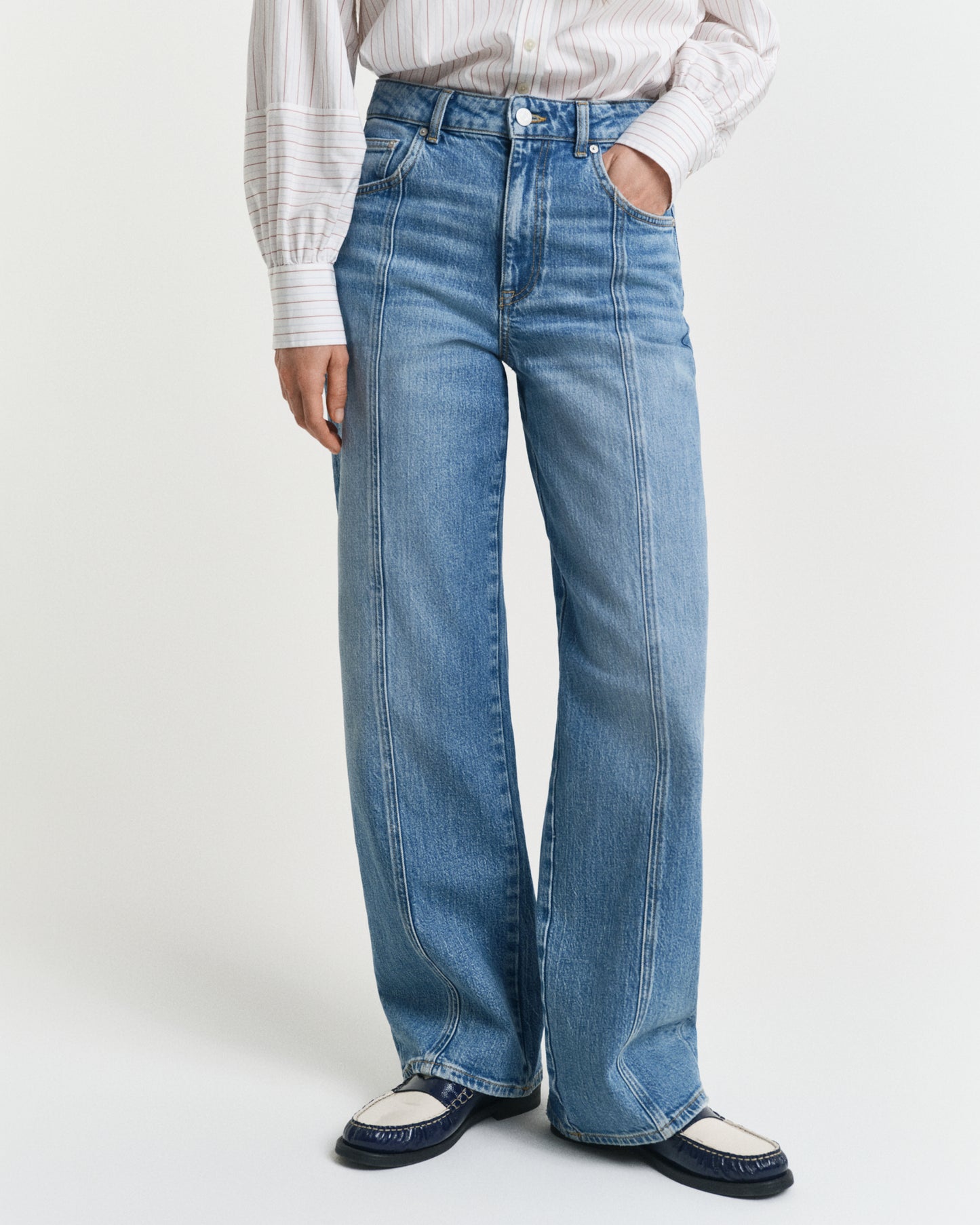 Relaxed Fit Seam Detail Jeans - Mid Blue Archive