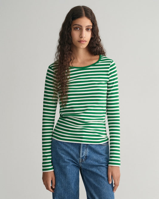 Slim Striped Rib Long Sleeve T-Shirt - Lavish Green