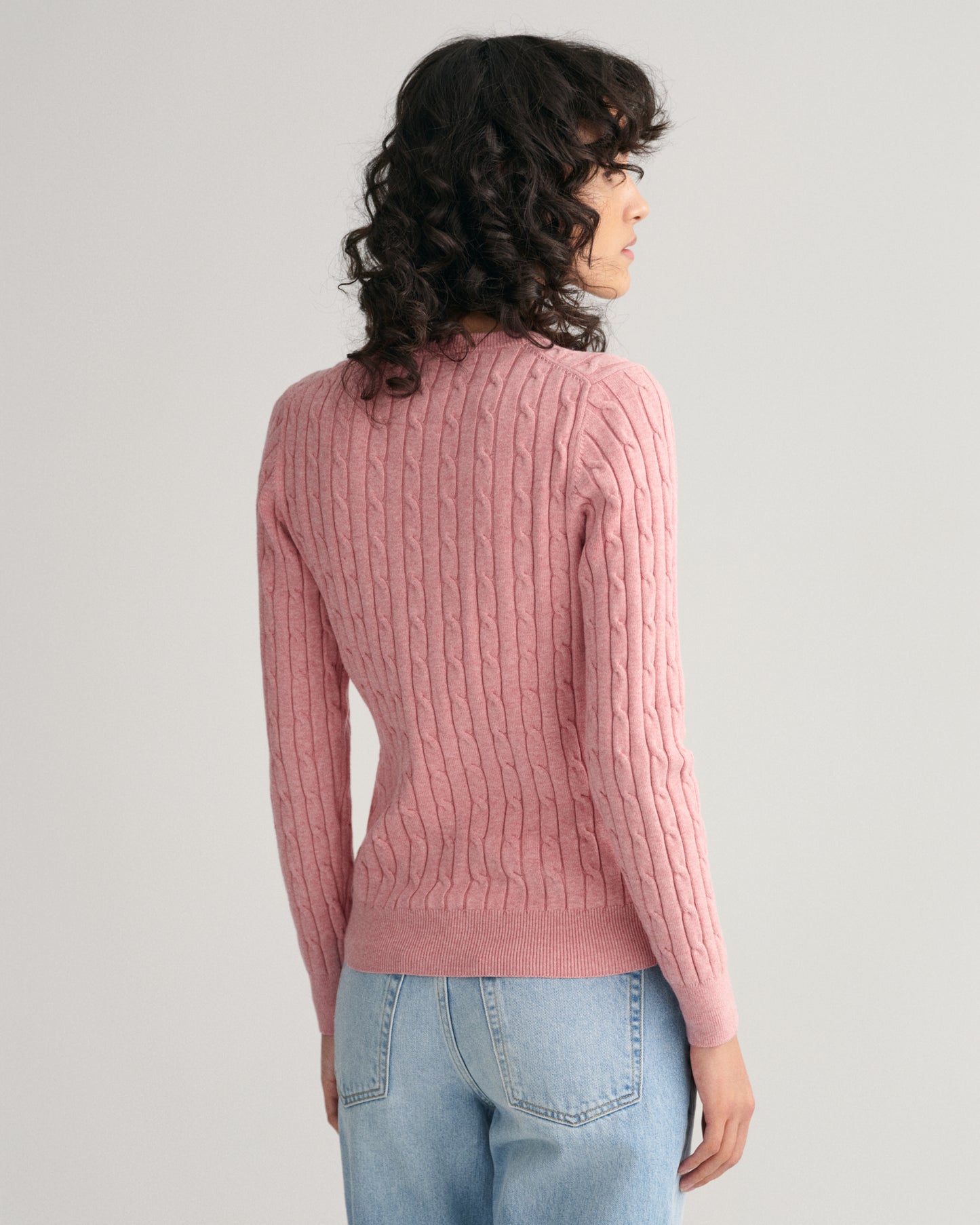 Stretch Cotton Cable Knit Crew Neck Sweater - Autumn Sunset