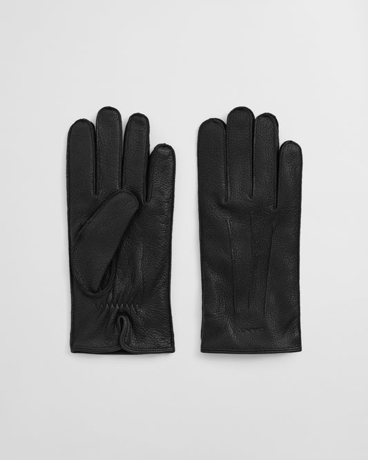 Men's Cashmere Lined Leather Gloves - Black