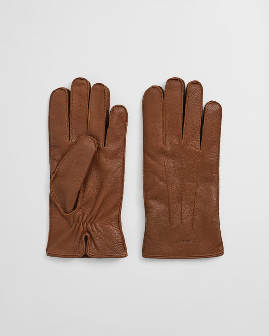 Men's Cashmere Lined Leather Gloves - Cognac