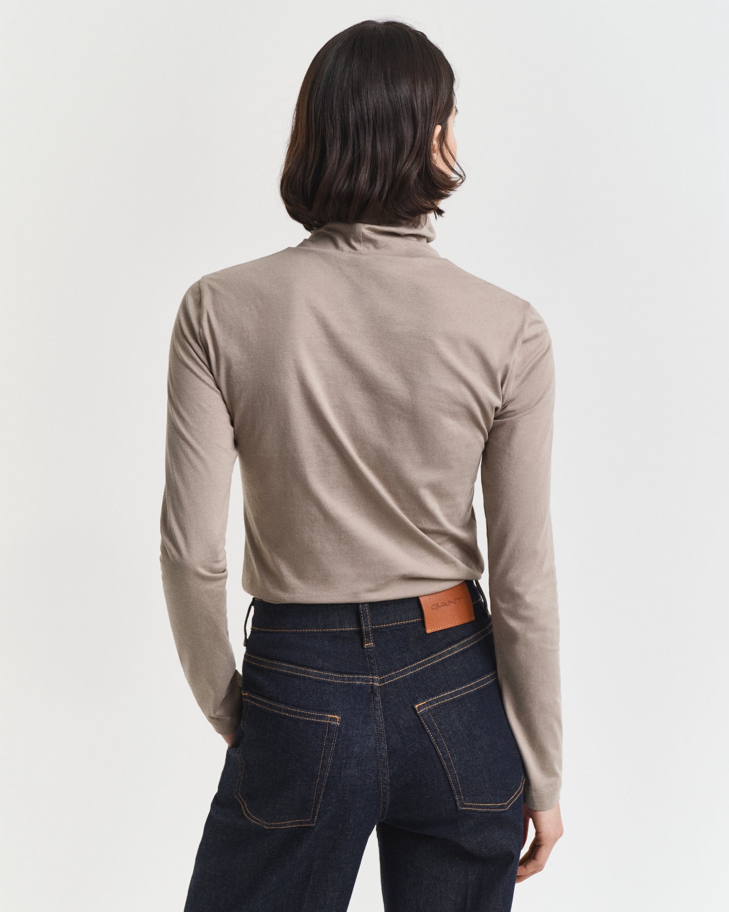 Lightweight Cotton Turtleneck Top - Taupe Beige