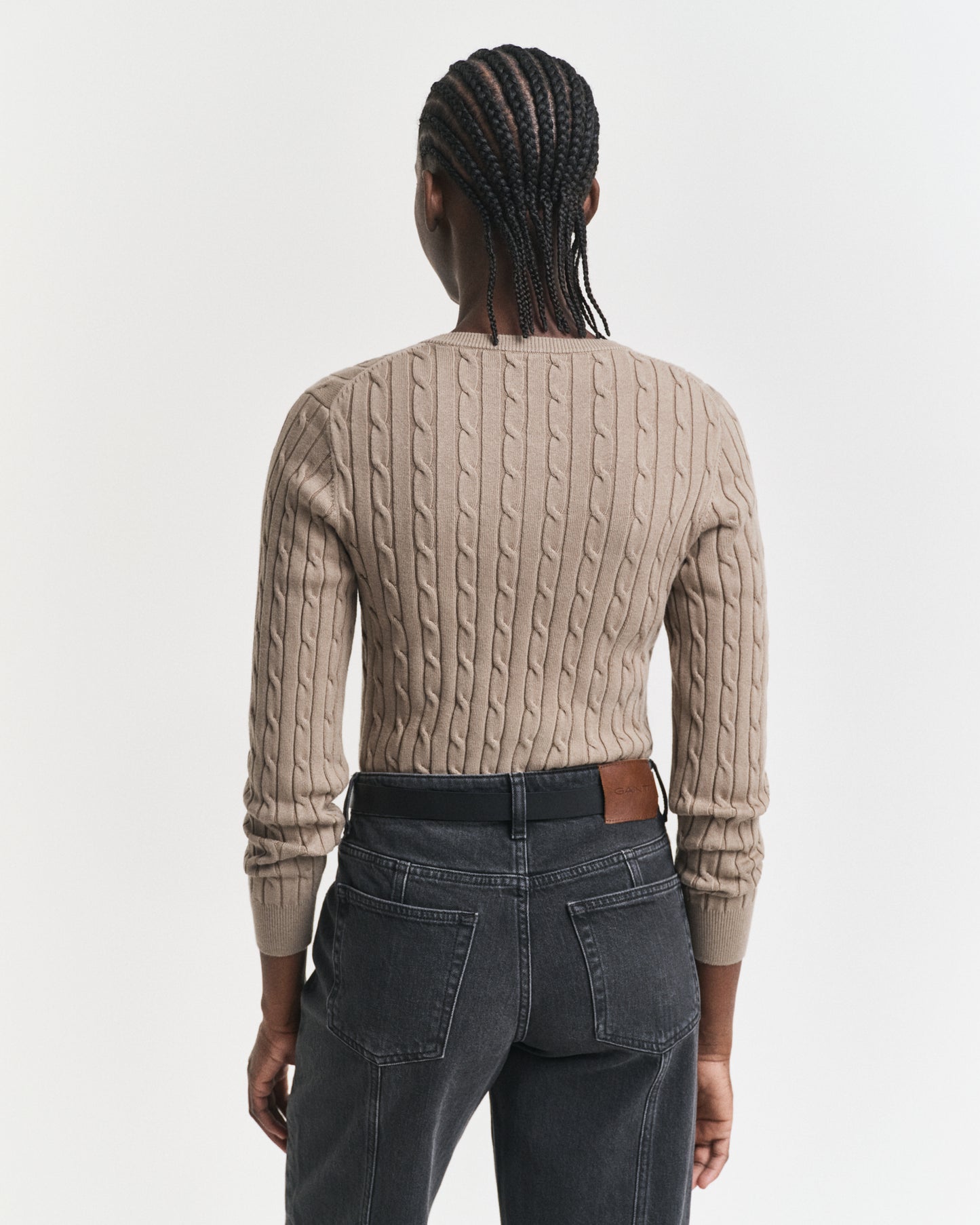 Stretch Cotton Cable Knit Cardigan - Taupe Beige