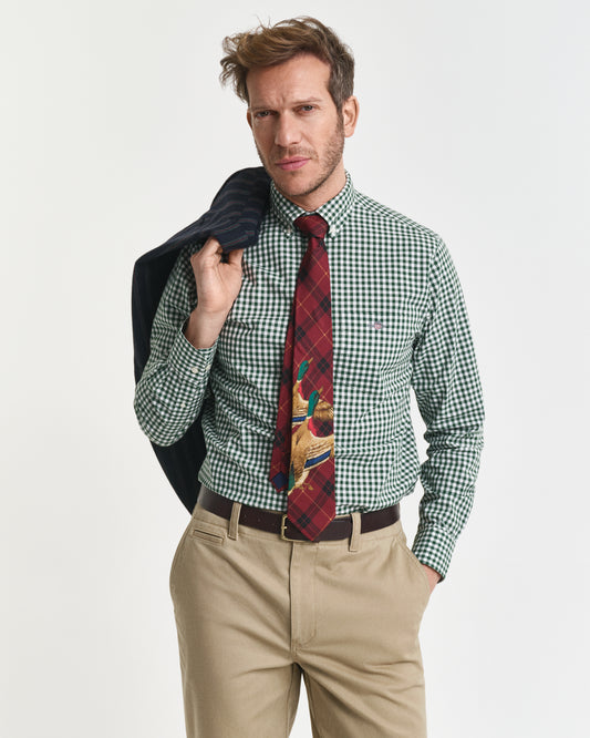 Regular Fit Gingham Poplin Shirt - Forest Green