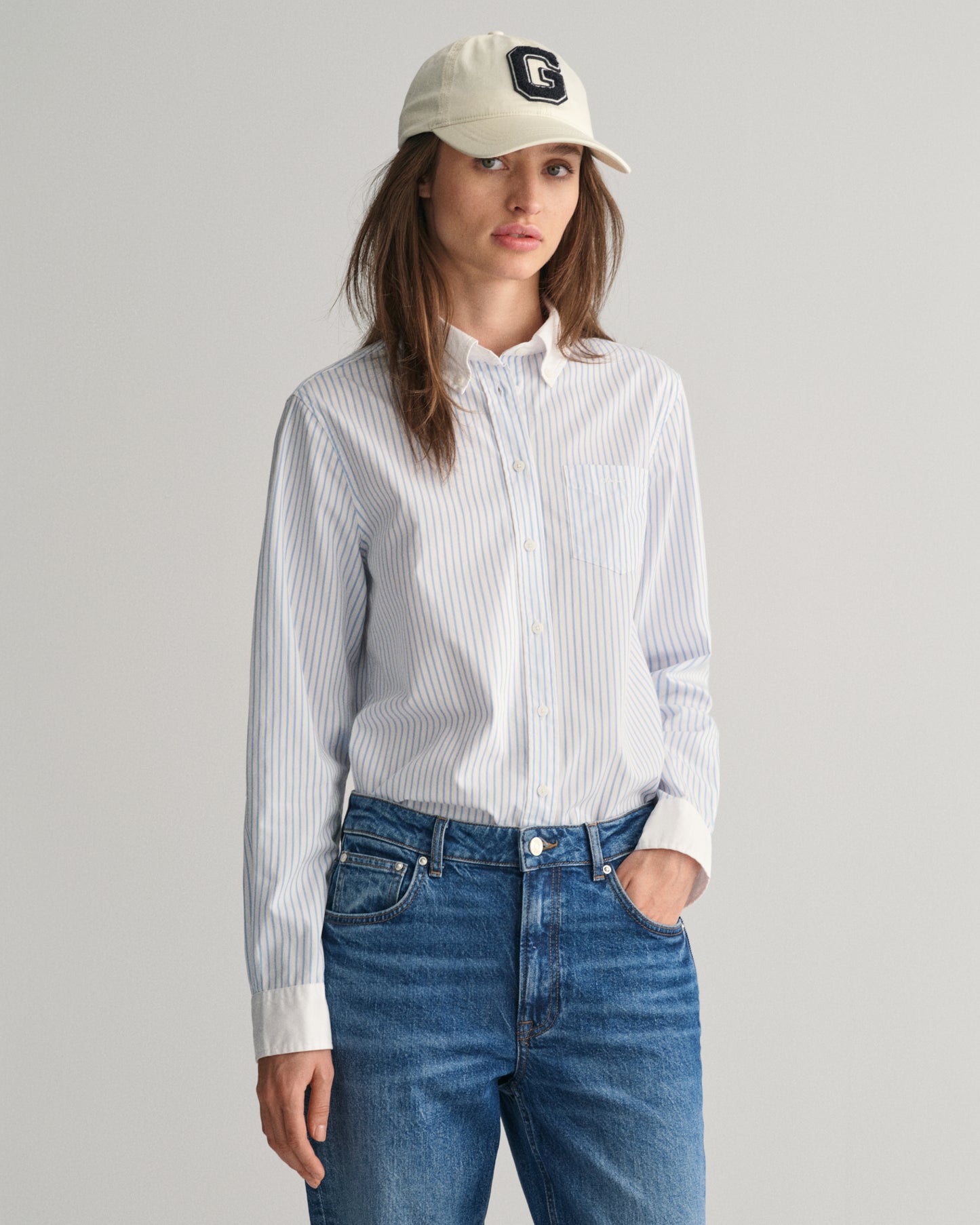 Regular Fit Contrast Collar Striped Shirt - Clear Sky