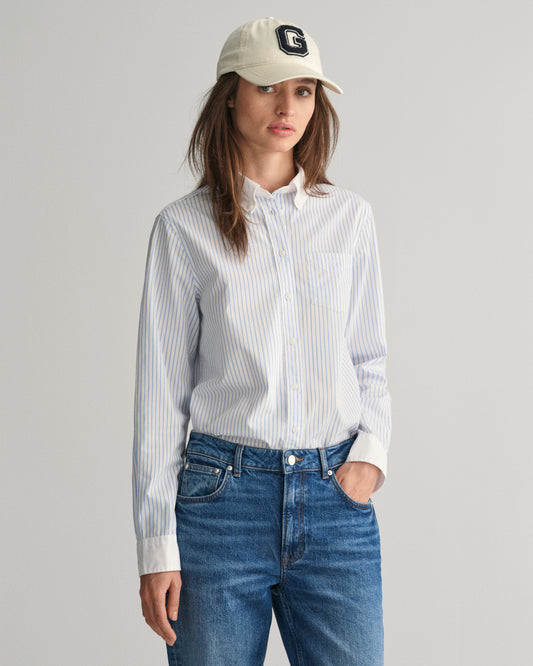 Regular Fit Contrast Collar Striped Shirt - Clear Sky