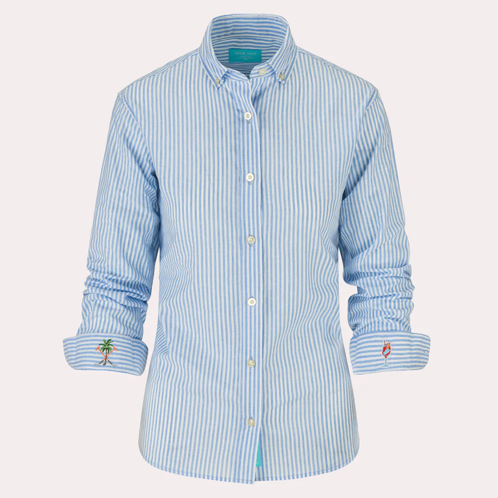 Ladies Blue Stripe Linen Shirt