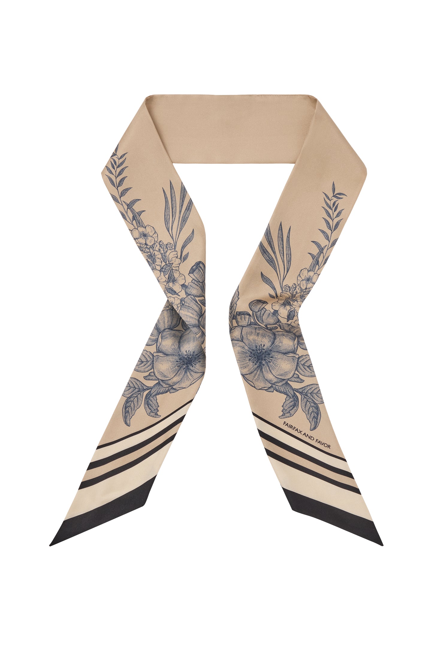 Mannington Twill Silk Scarf - Beige/Navy/Black