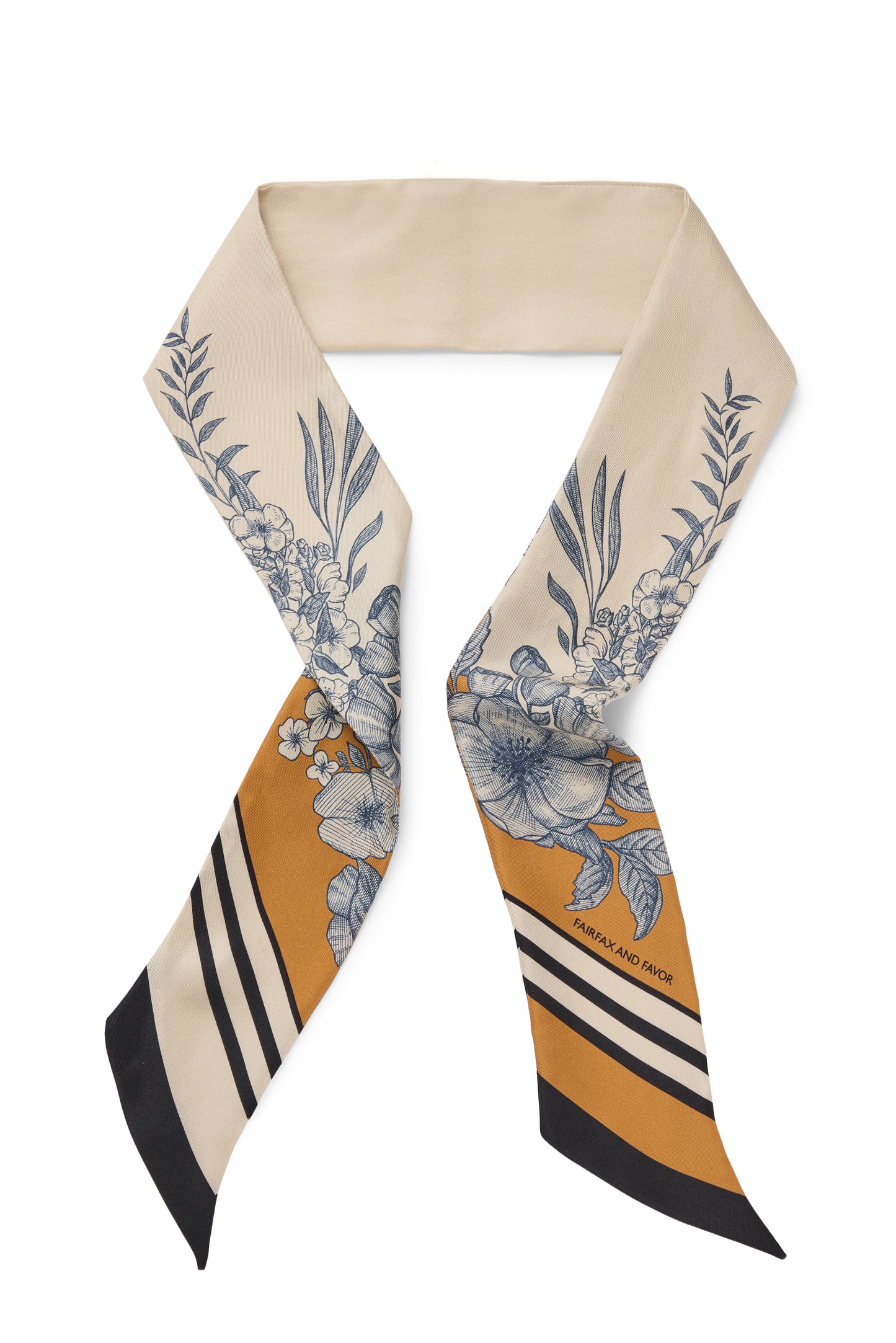 Mannington Twill Silk Scarf - Off White/Navy/Orange