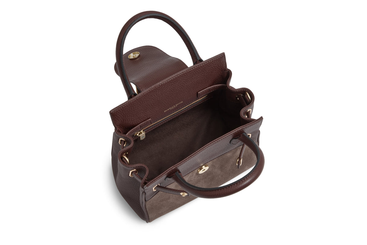 Mini Windsor Handbag - Port & Deep Taupe Suede - STOCKIST EXCLUSIVE