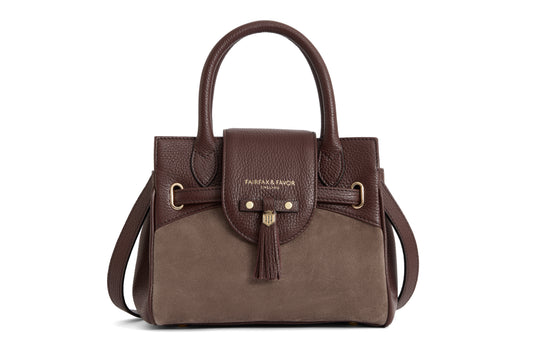 Mini Windsor Handbag - Port & Deep Taupe Suede - STOCKIST EXCLUSIVE