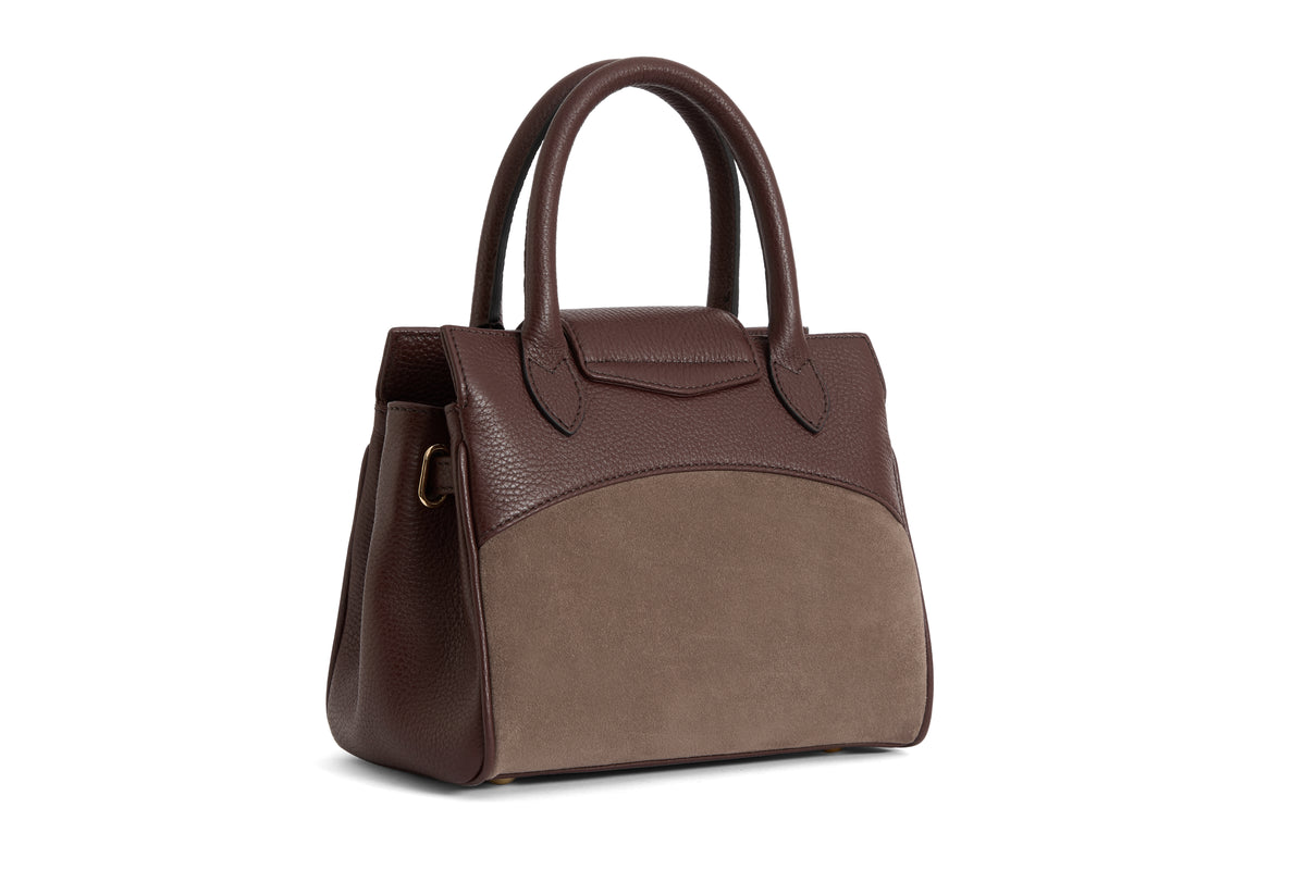 Mini Windsor Handbag - Port & Deep Taupe Suede - STOCKIST EXCLUSIVE