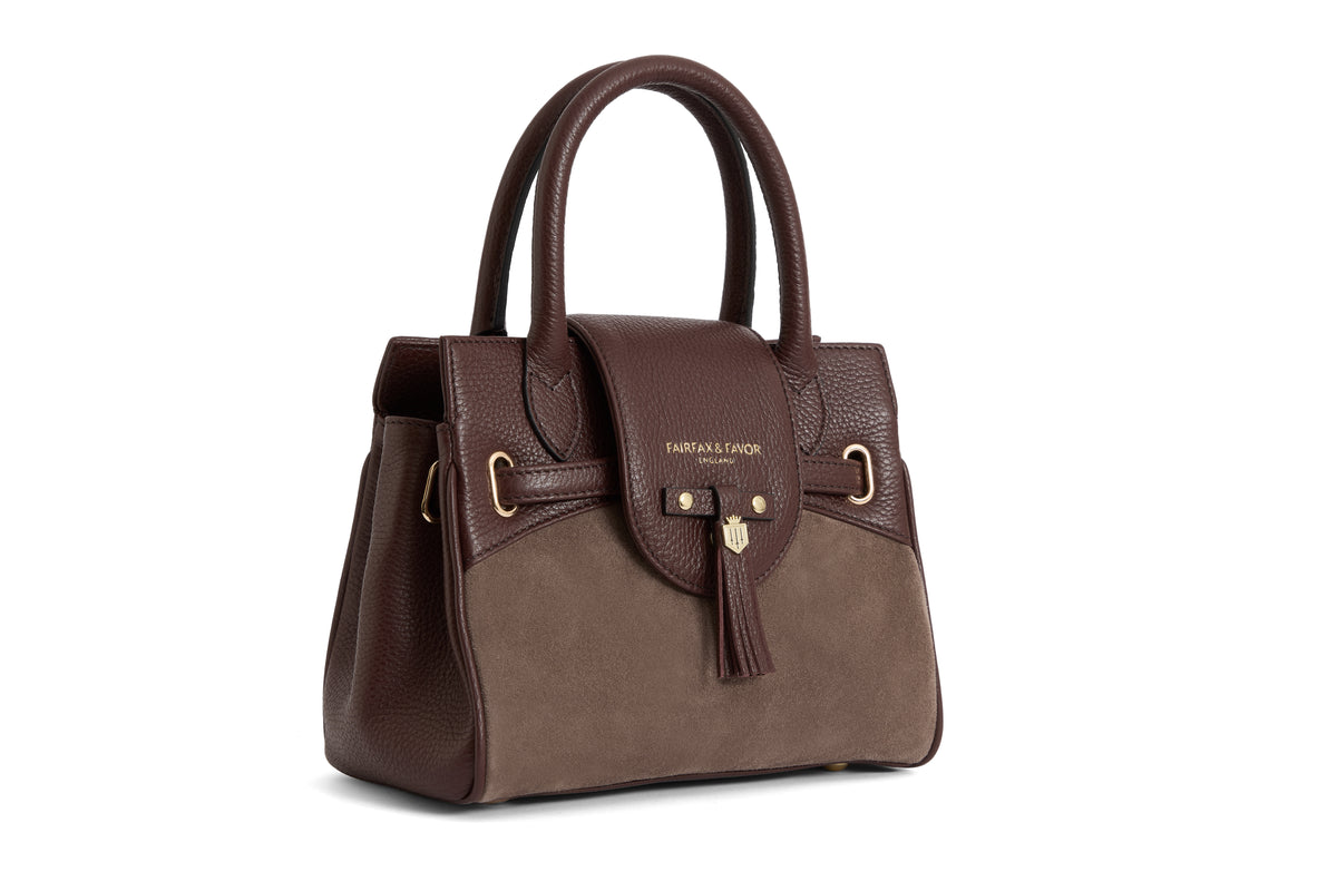 Mini Windsor Handbag - Port & Deep Taupe Suede - STOCKIST EXCLUSIVE