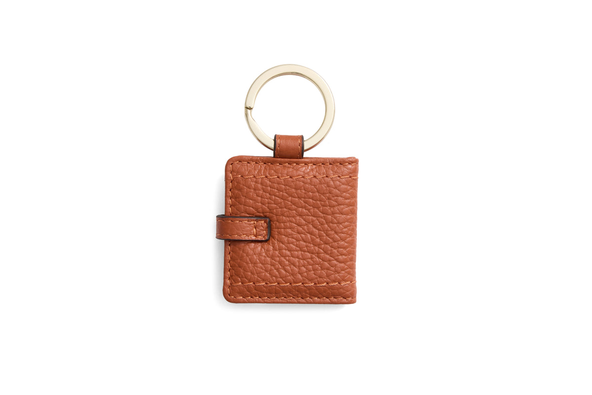 Photo Holder Key Ring - Orange Leather