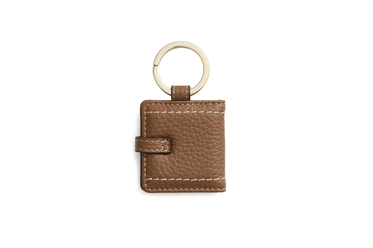 Photo Holder Key Ring - Tan Leather