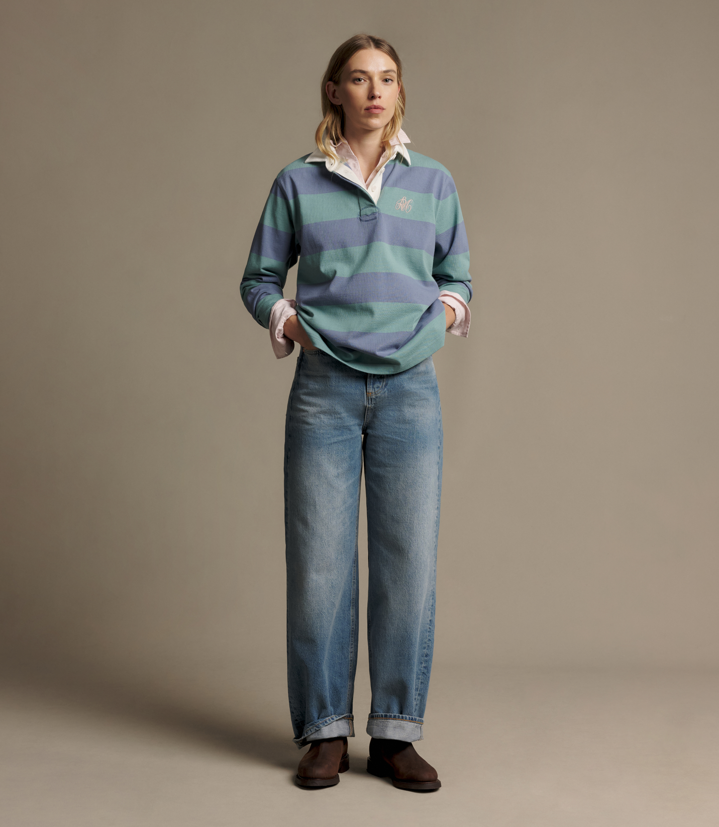 Narran Heritage Stripe Rugby - Breakwater/Blue