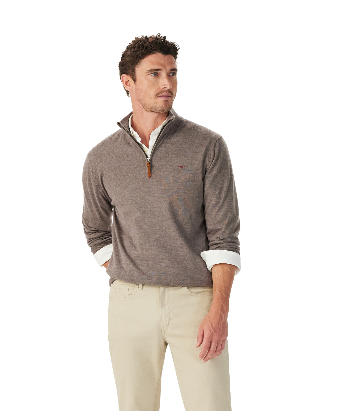 Ernest Merino Quarter Zip Sweater - Nutmeg