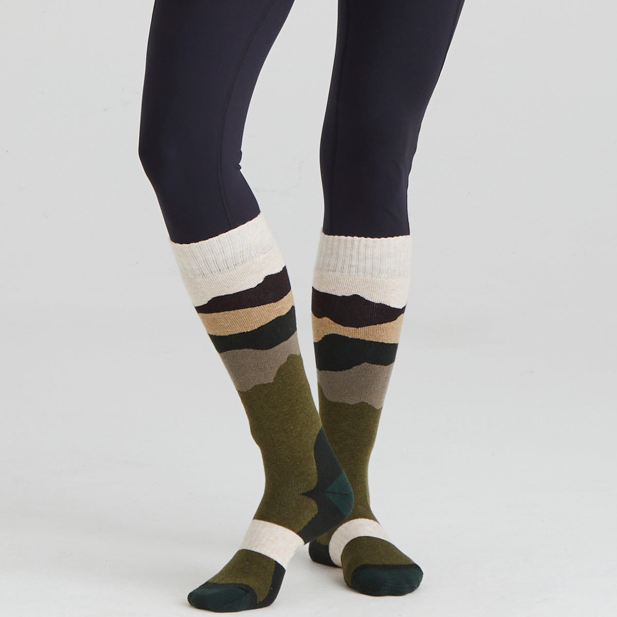 Merino Wool Socks Full Length - Olive Stripe