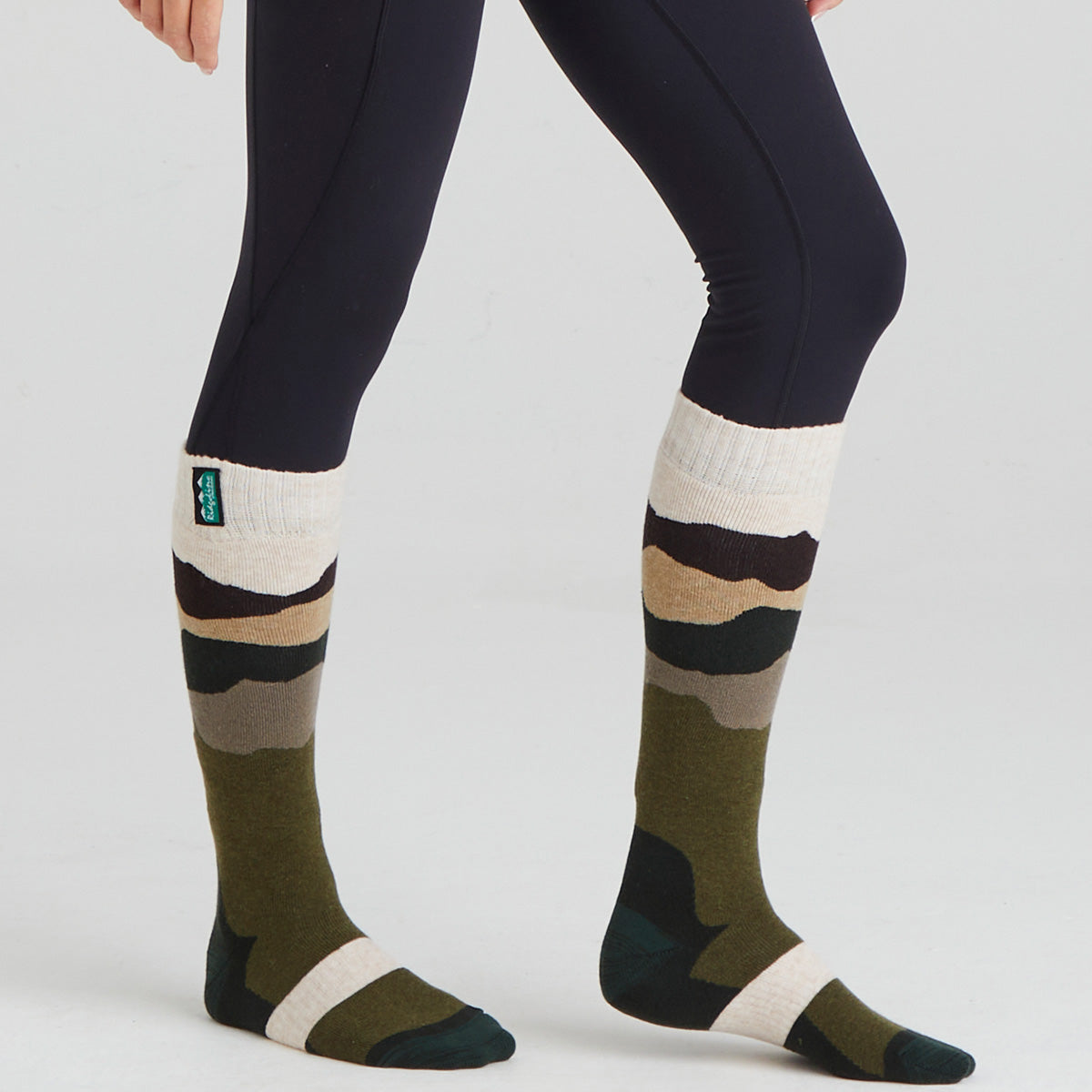 Merino Wool Socks Full Length - Olive Stripe