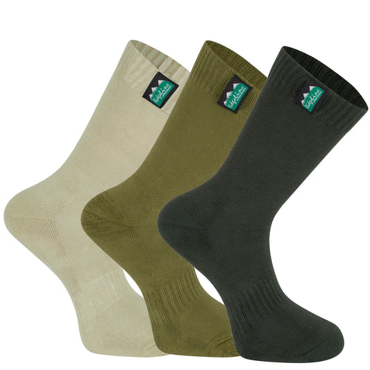 Cotton Work Socks Mid Length - Olive Multi - Pack of 3