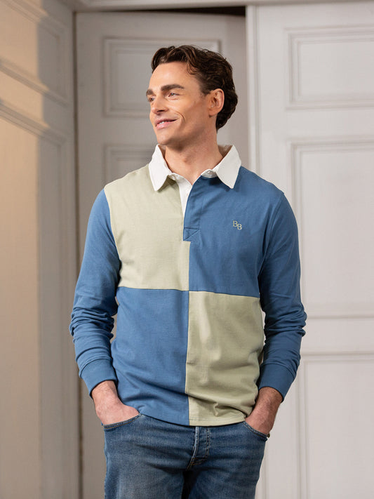 South Milton Men's Rugby Shirt - Vintage Blue & Moss Green