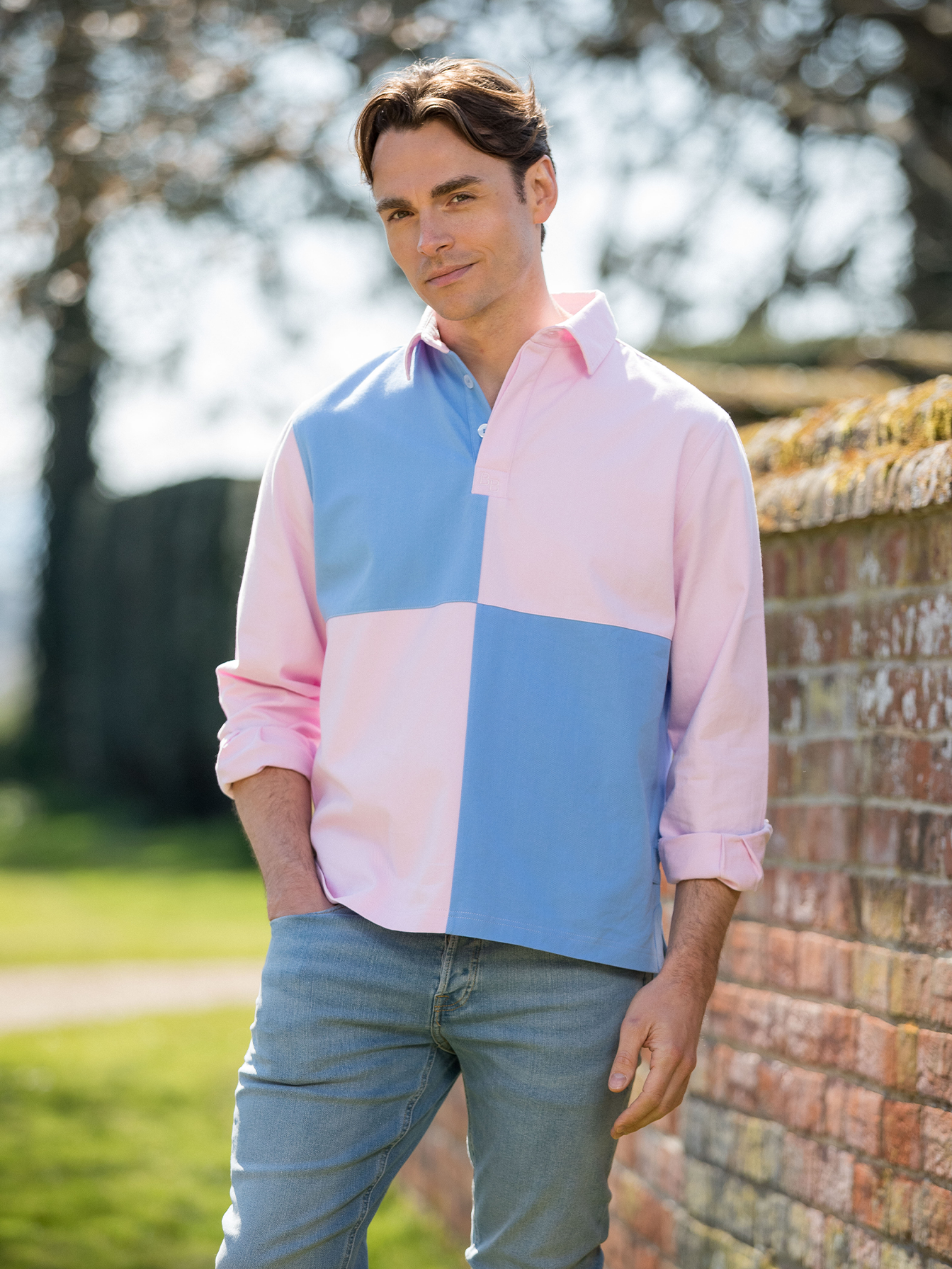 Hope Cove Unisex Deck Shirt - Pink & Cornflower Blue