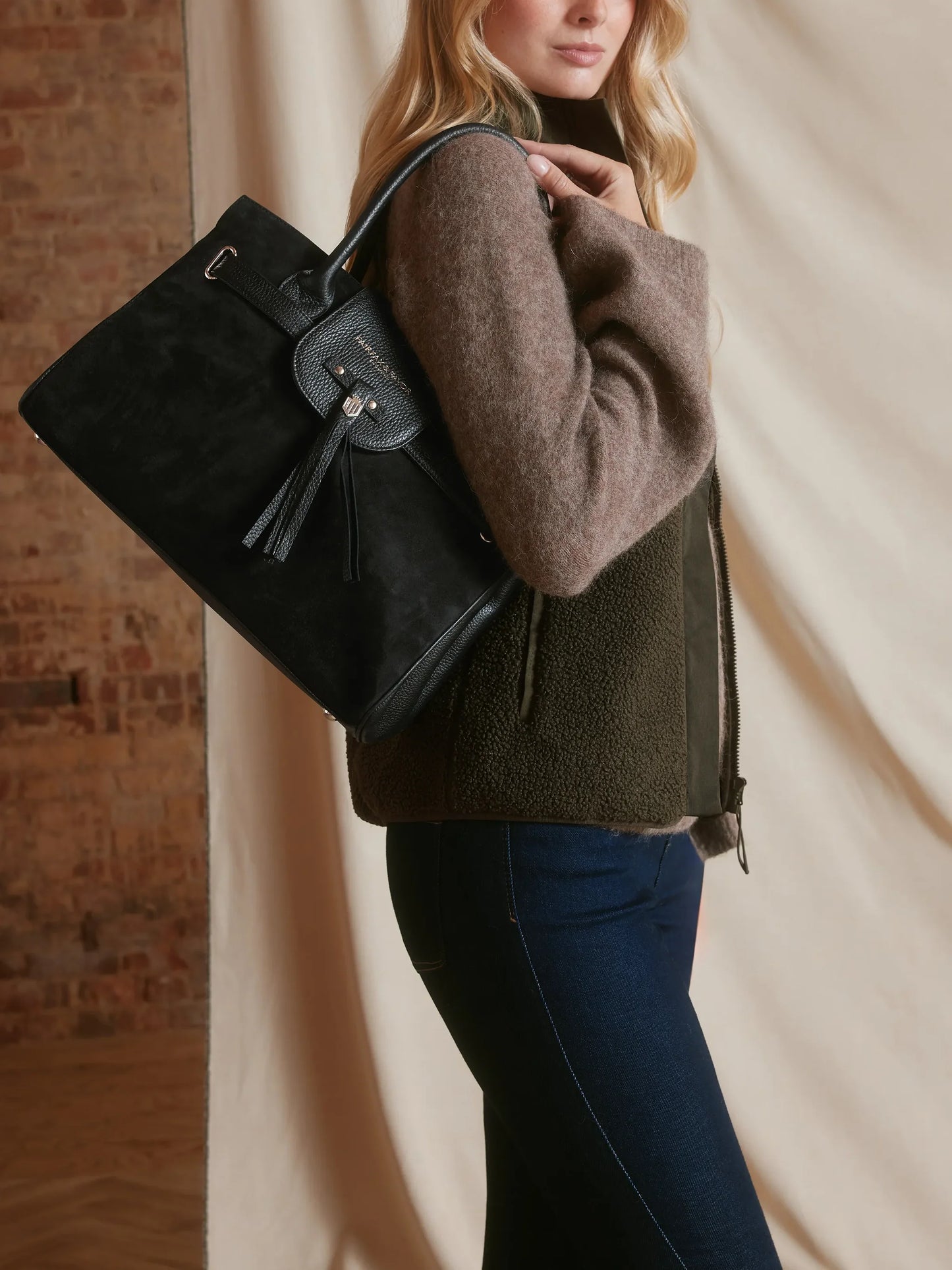 Windsor Handbag - Black Suede