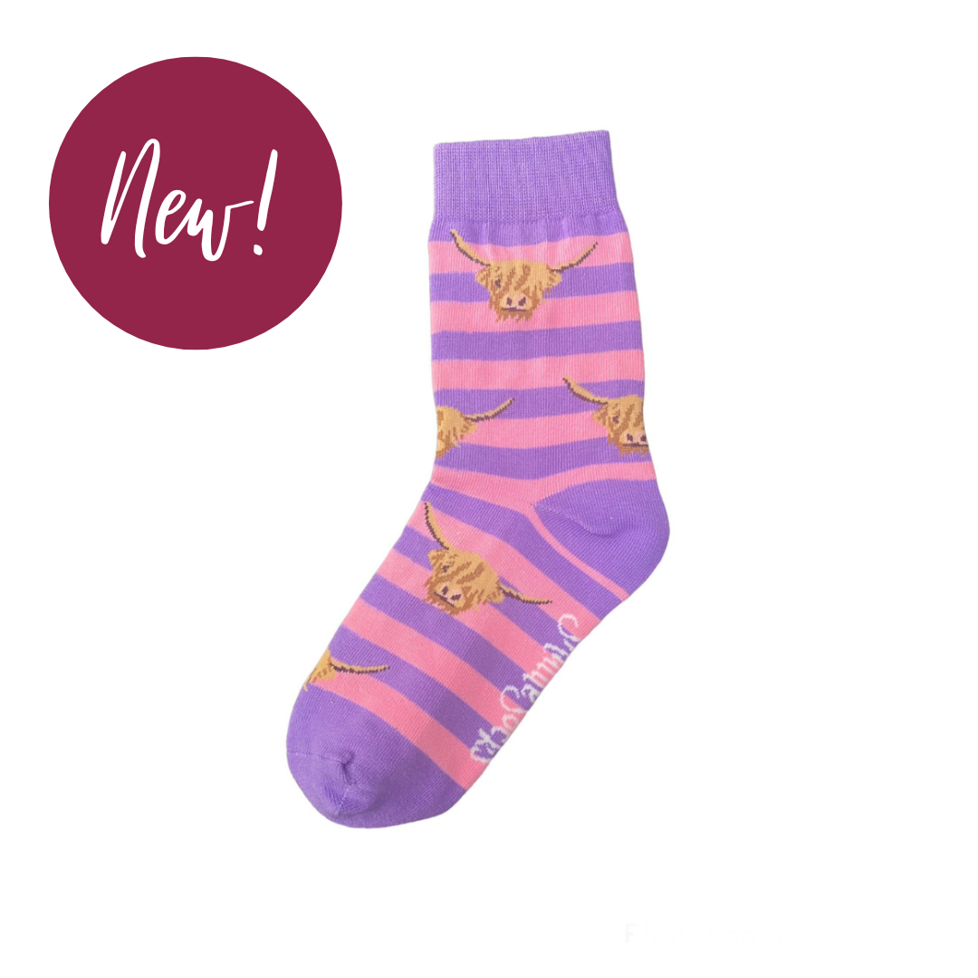 Purple & Pink Highland Cow Socks - Children's