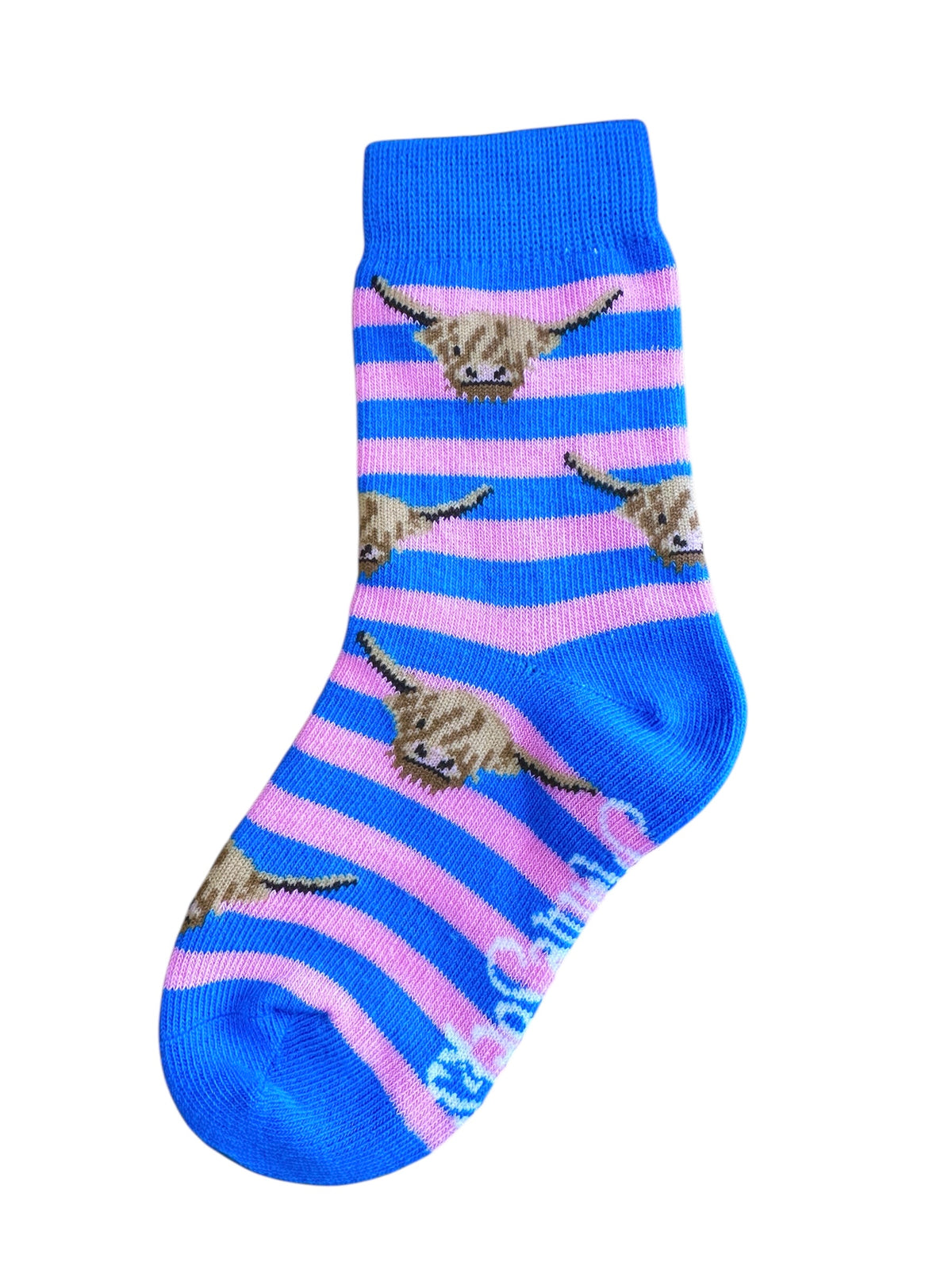Blue & Pink Highland Cow Socks - Children's