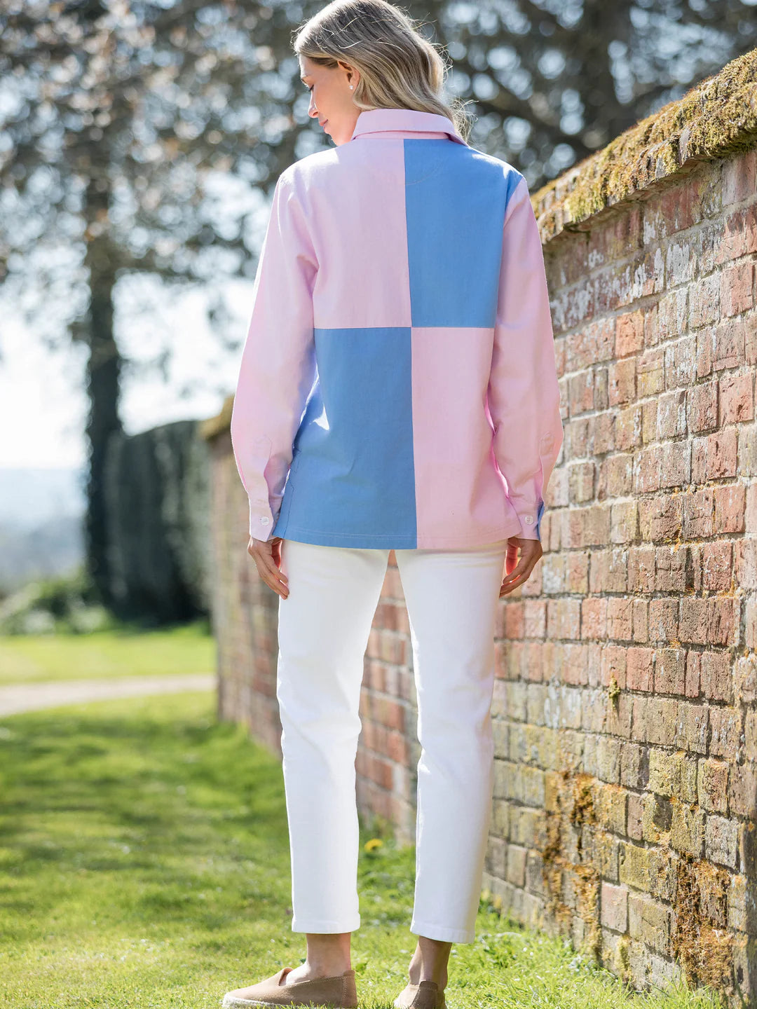 Hope Cove Unisex Deck Shirt - Pink & Cornflower Blue