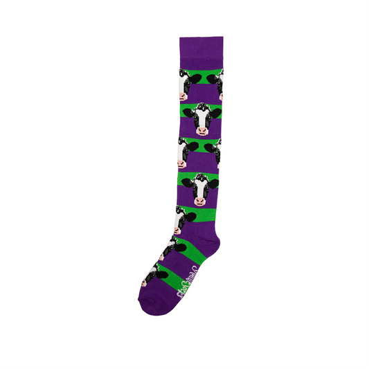 Royal Purple & Green Long Cow Welly Socks - Adult