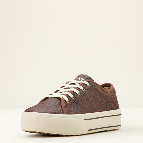 Skylar Floral Print Emboss Leather Platform Trainers - Brown