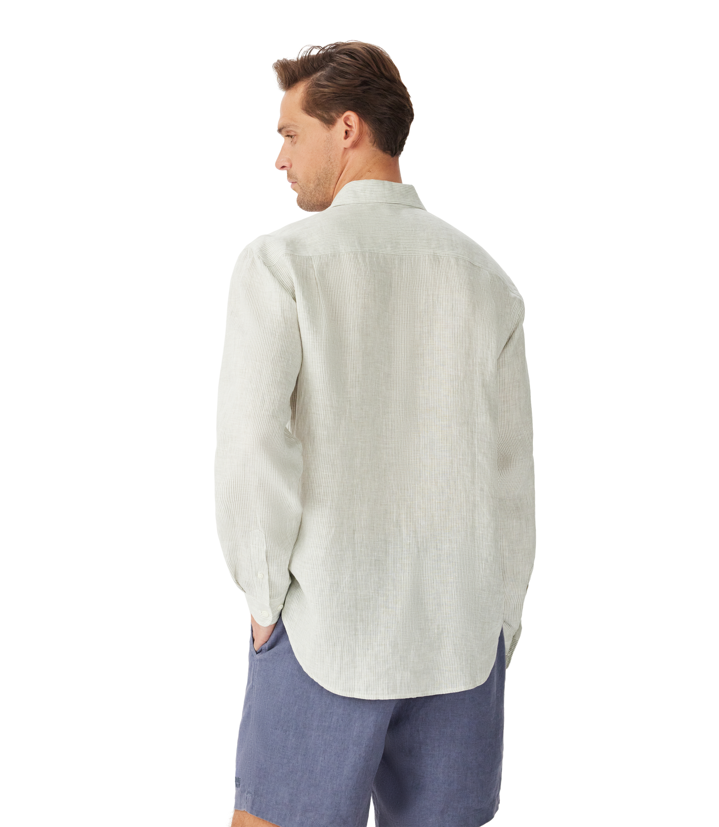Stephens Regular Linen Shirt - White & Green Stripe