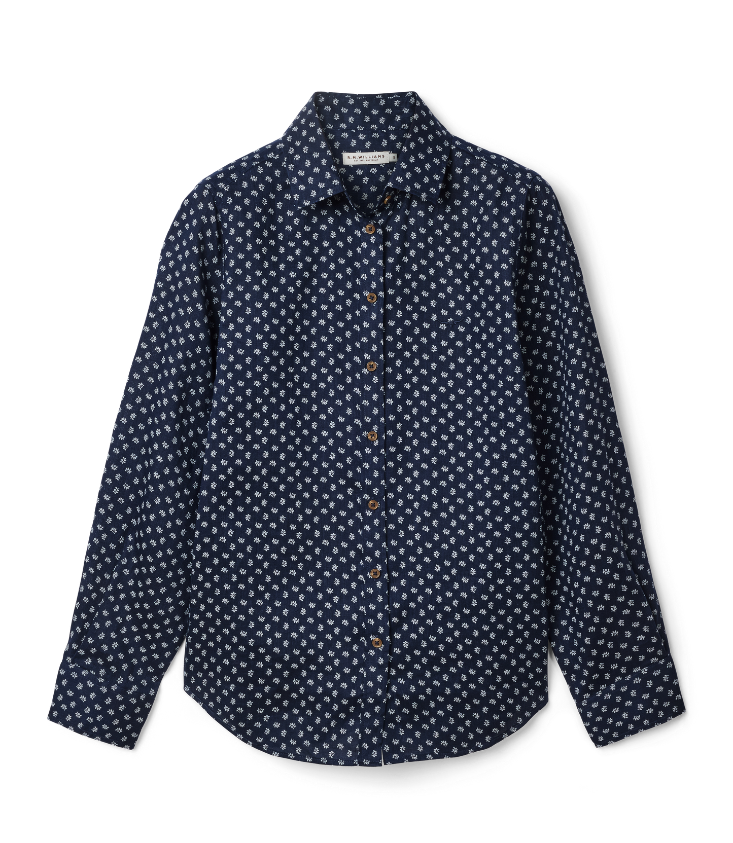 Olney Print Linen Shirt - Navy