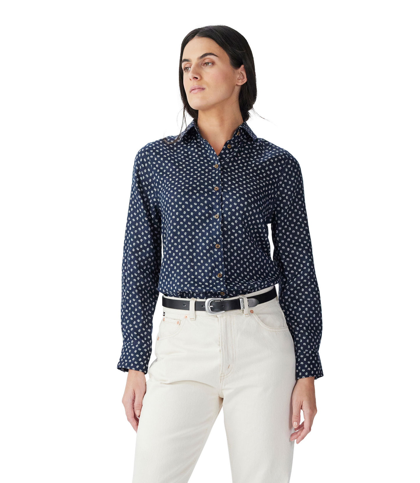 Olney Print Linen Shirt - Navy