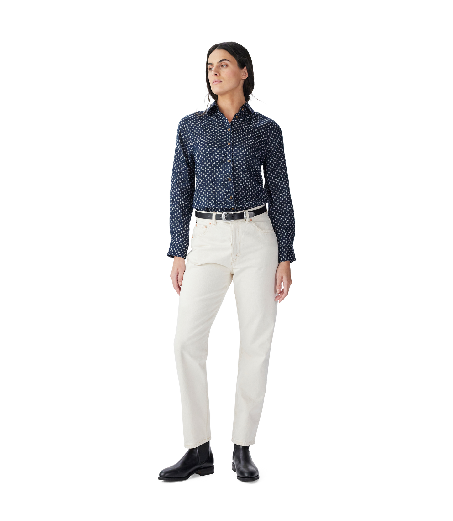 Olney Print Linen Shirt - Navy
