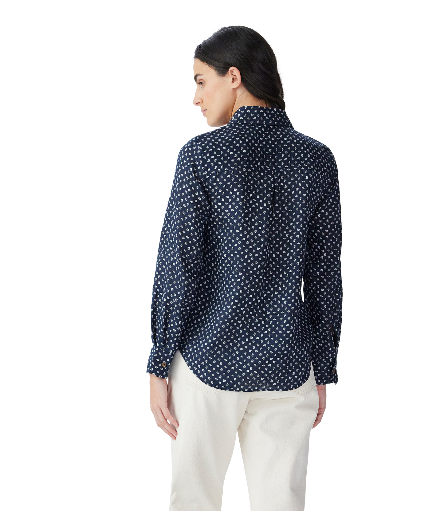 Olney Print Linen Shirt - Navy