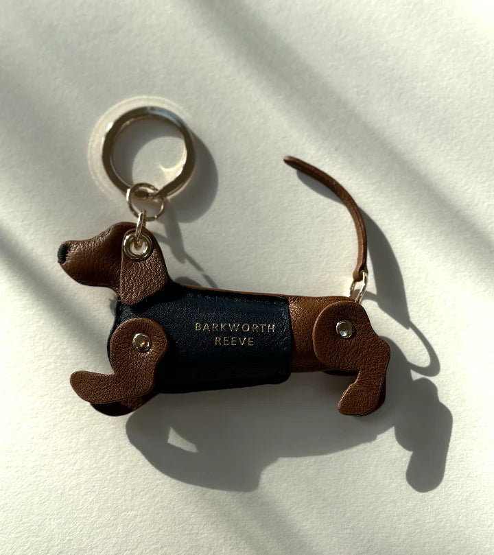 Sausage Dog Keyring - Tan & Navy
