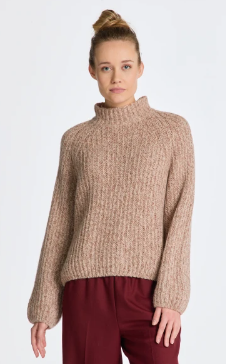 Multicolour Texture Stand Collar Sweater - Salmon Pink