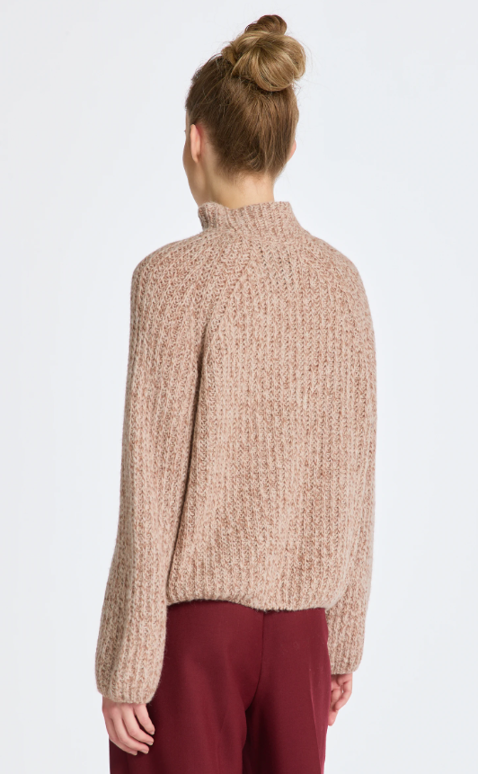 Multicolour Texture Stand Collar Sweater - Salmon Pink