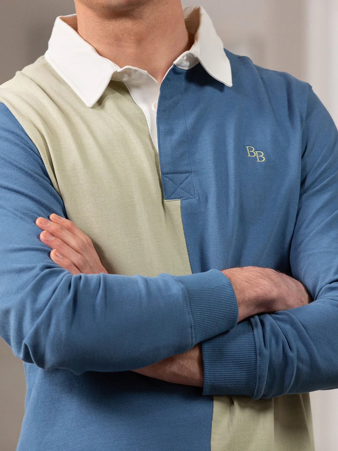 South Milton Men's Rugby Shirt - Vintage Blue & Moss Green